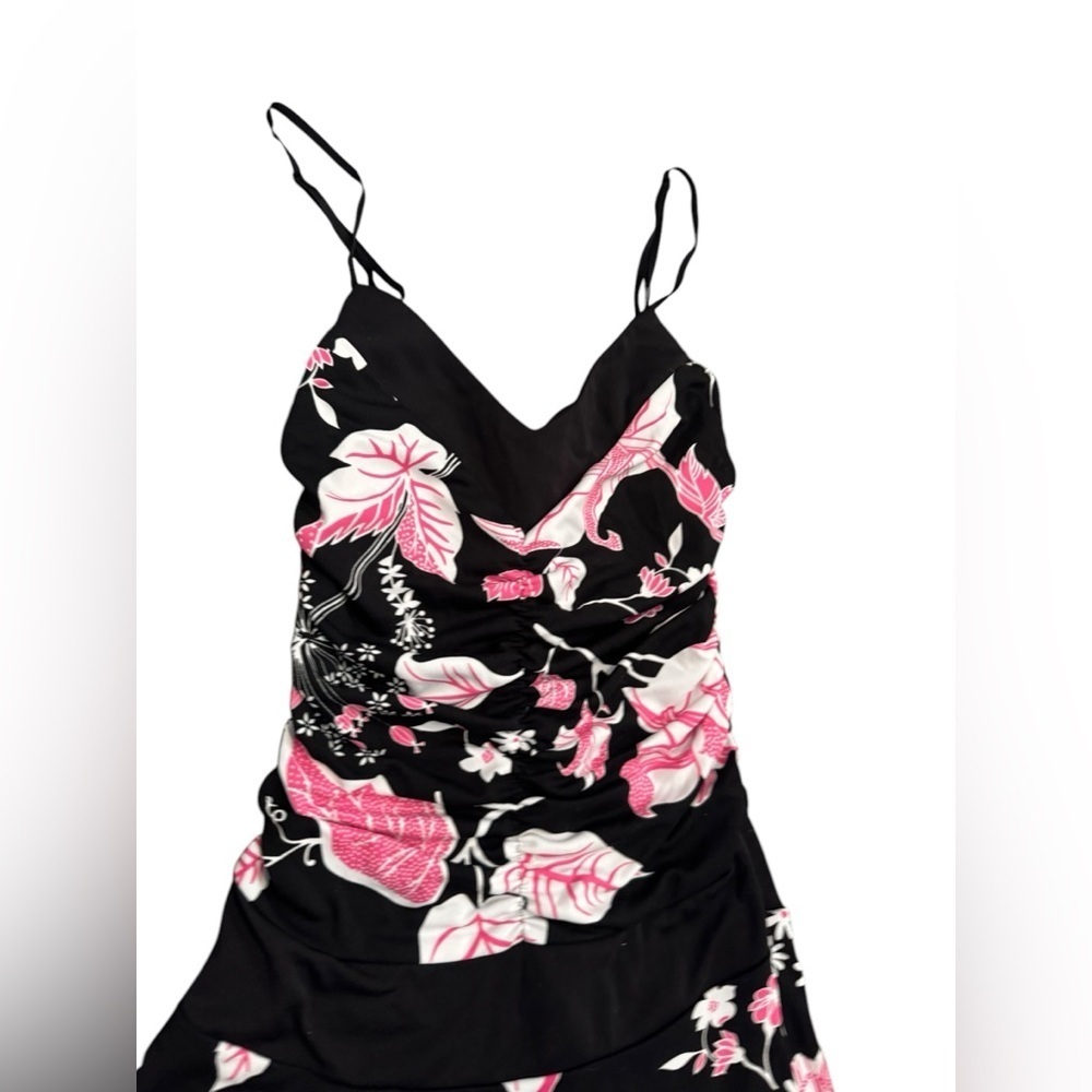 Vintage Rampage Pink Black Floral Mini Dress Stretch Strappy Y2K 90’s - Picture 11 of 13